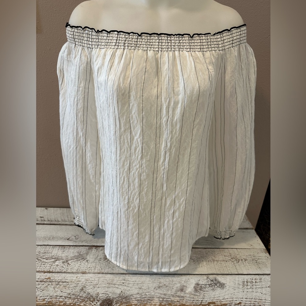 WHBM Off-Shoulder Fully Lined Pinstripe Blouse -NWT